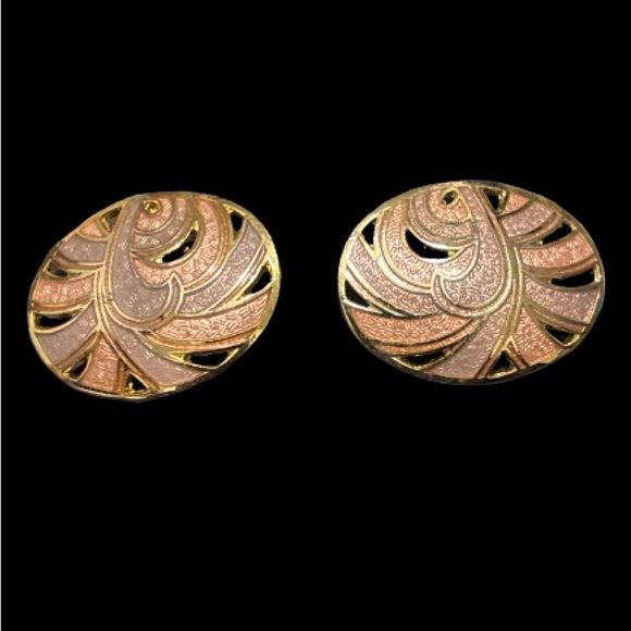 Vintage Cloisonne Enamel Art Deco Inspired Oval Earrings - Picture 4 of 7